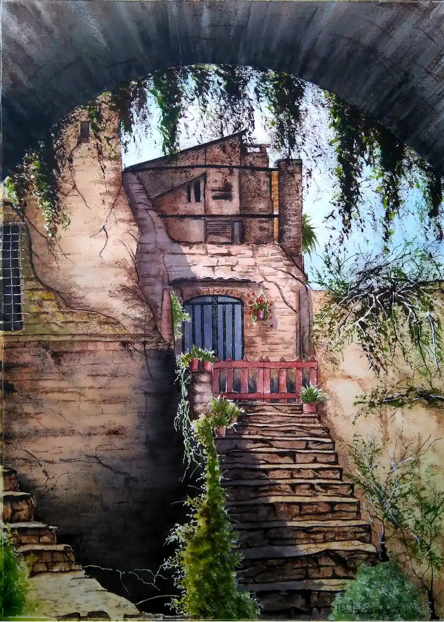 « Sous l'arc ». 50x36cm, Aquarelle