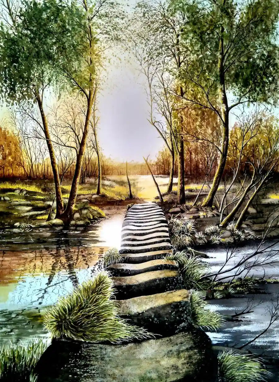 « Les pas ». 52x72 cm, technique mixte.