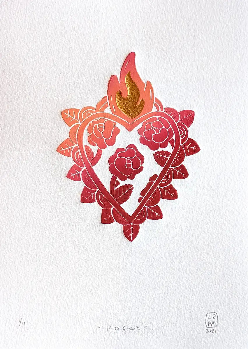 « Roses » – Gravure sur linoléum. 2024.